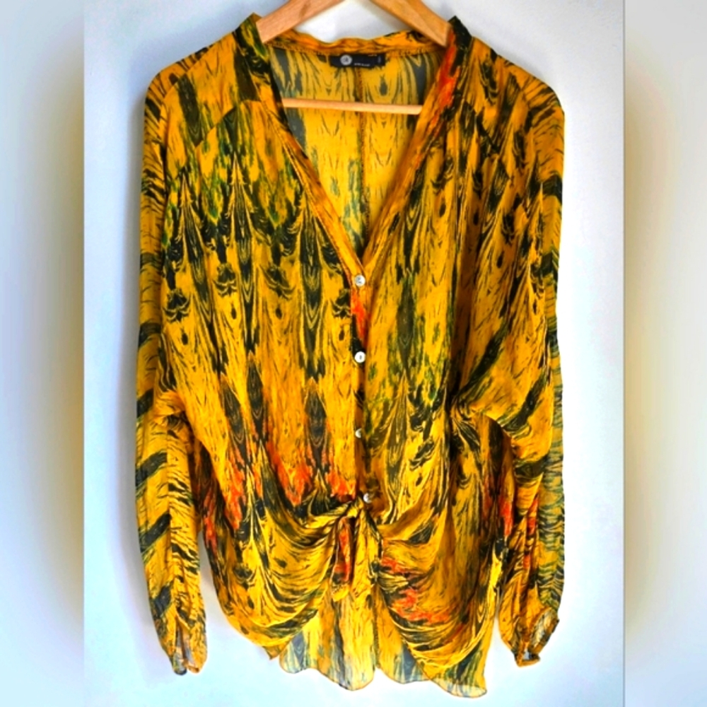 MADE IN ITALY Yellow and Green Women's Silky Top